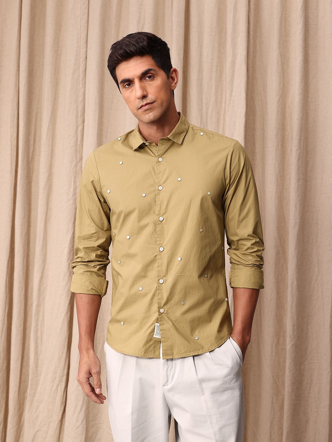 Mr Bowerbird Pure Cotton Button Detail Tailored Fit Casual Shirt