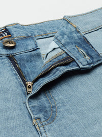 The Indian Garage Co Men Blue Typography Printed Slim Fit Denim Shorts