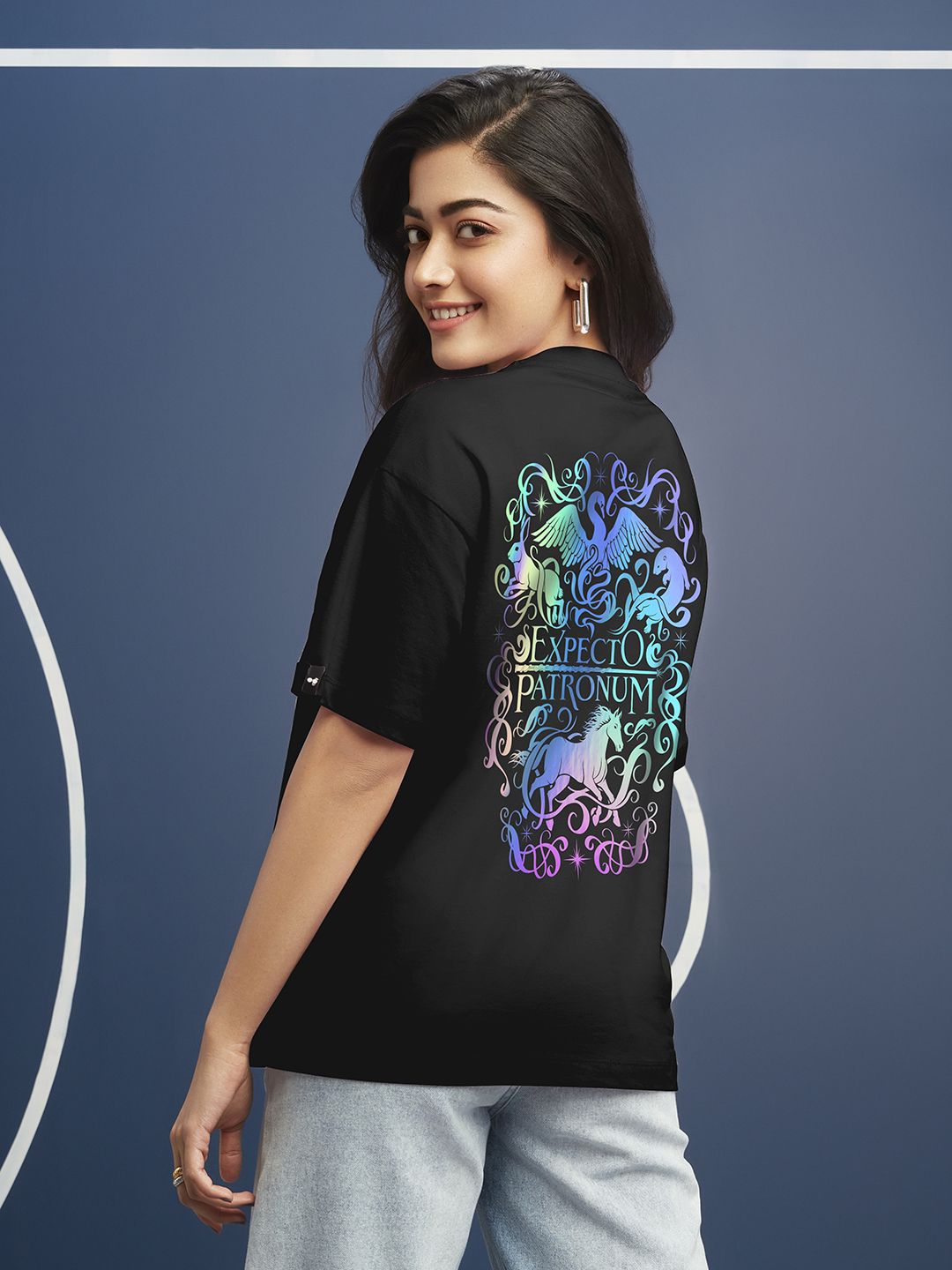 Bewakoof X Official Harry Potter Merchandise Expecto Graphic Printed Oversized T-shirt