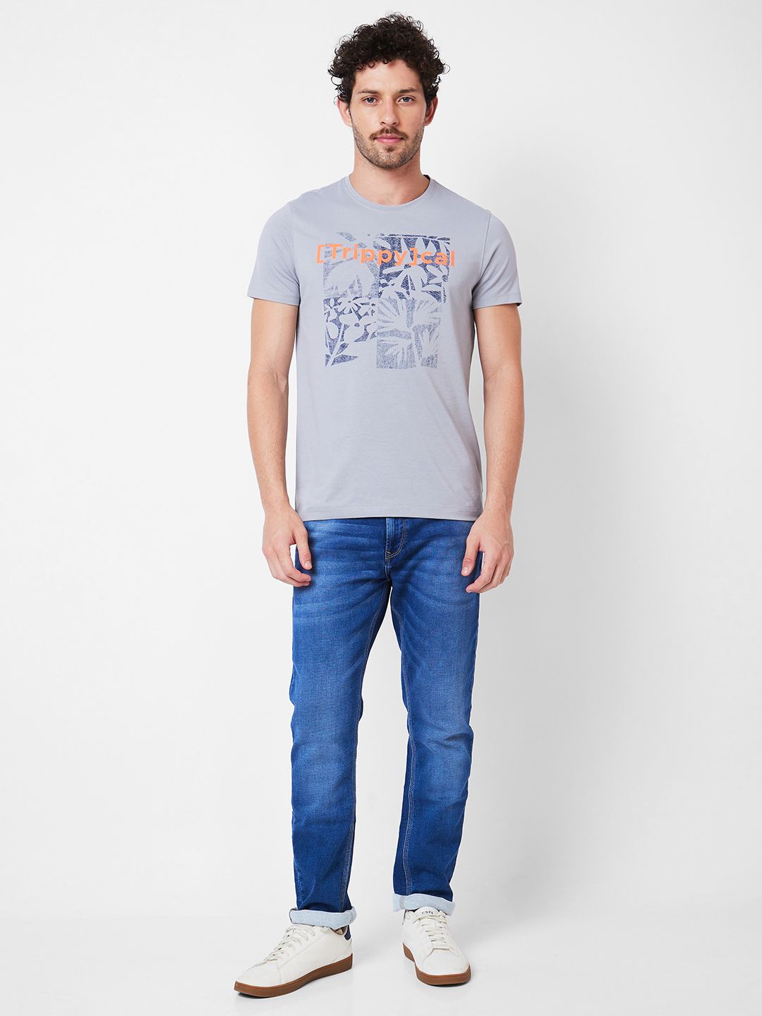 SPYKAR Graphic Printed Round Neck Slim Fit Cotton Casual T-shirt