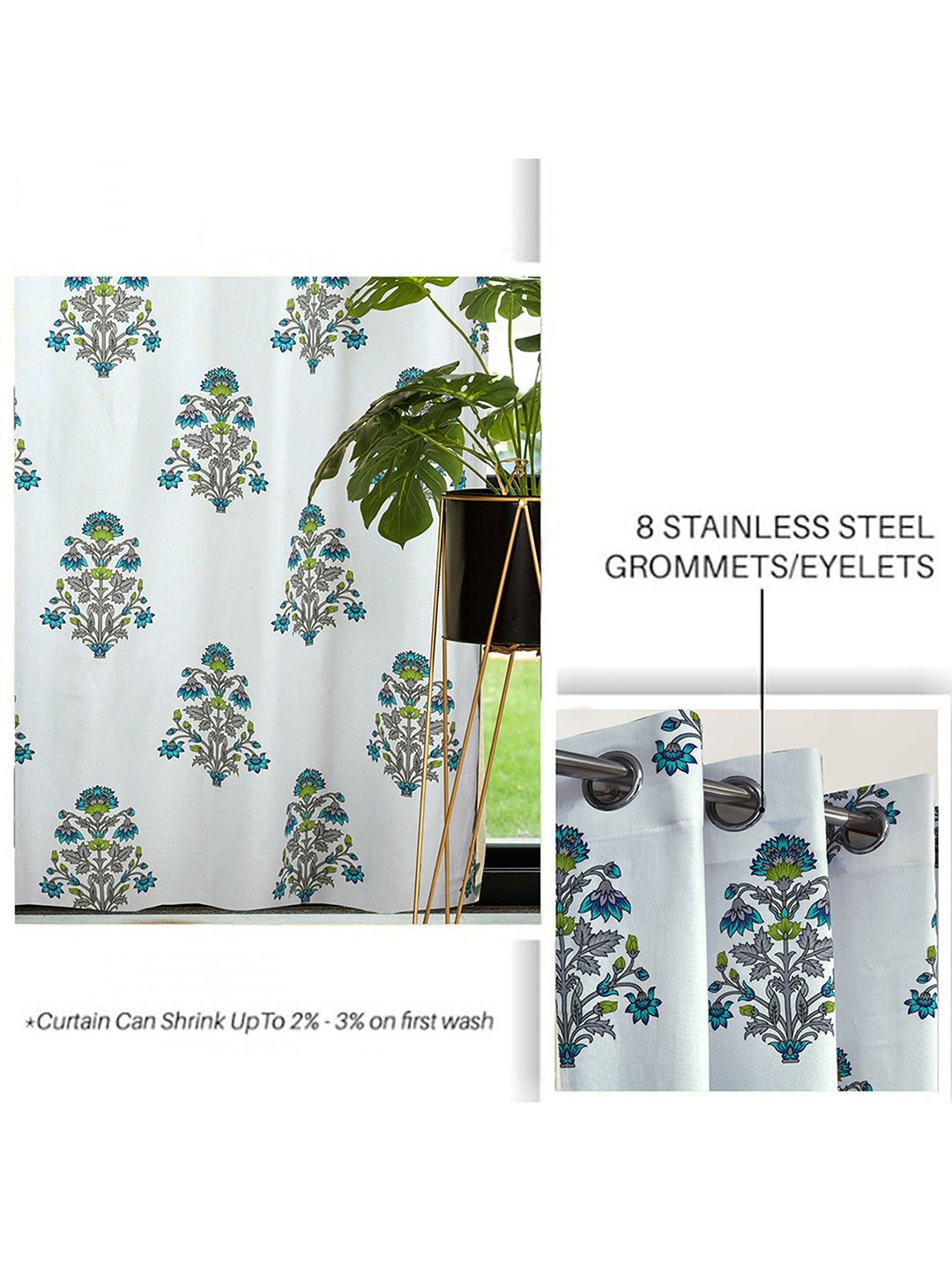 Cortina White & Green 2 keping Motif Etnik Tirai Pintu Bercetak