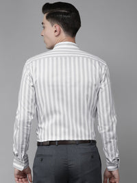Park Avenue Men Grey & White Slim Fit Striped Pure Cotton Formal Shirt