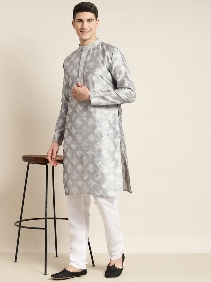 SOJANYA Men Grey & Golden Ethnic Motifs Kurta