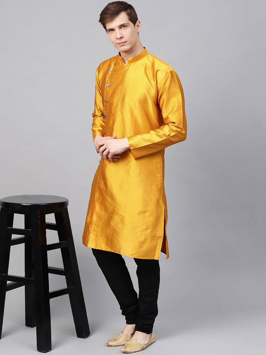 SOJANYA Men Mustard Printed Straight Kurta
