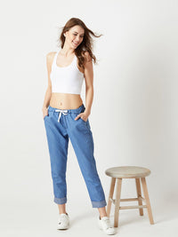 Miss Chase Women Lightweight Blue Regular Fit Striped Regular Trousers
