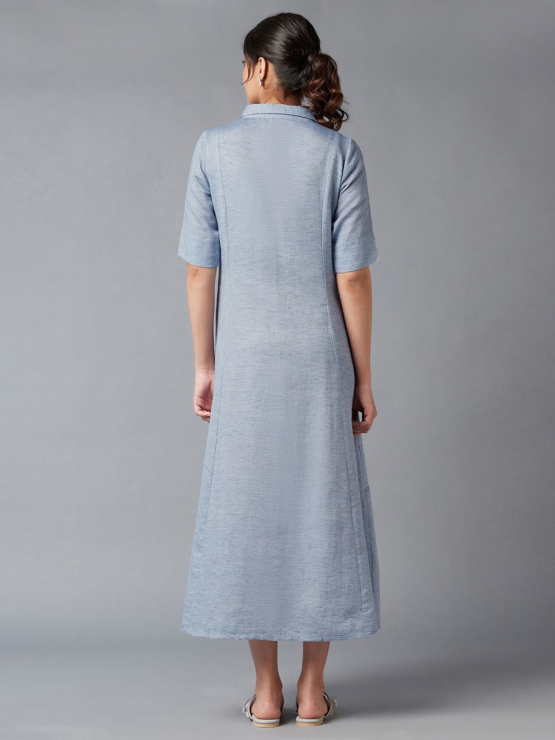 W Women Blue Shirt Collar Midi Dress