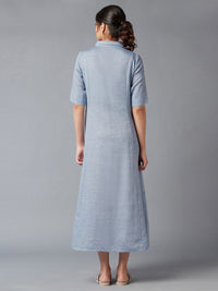 W Women Blue Shirt Collar Midi Dress
