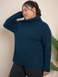 CURVY STREET Plus Size Ribbed Turtle Neck Acrylic Pullover