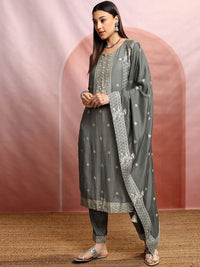 Vishudh Ethnic Motifs Embroidered Straight Pure Cotton Kurta & Trousers With Dupatta
