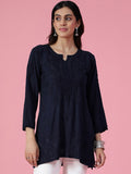 House of Chikankari Women Navy Blue Rayon Chikankari Sulam Kurti