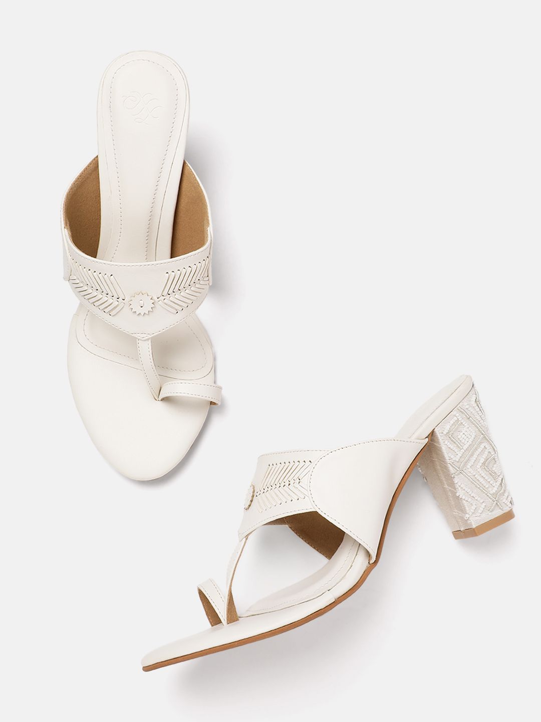 House of Pataudi Ethnic Embellished Open Toe Block Sandals