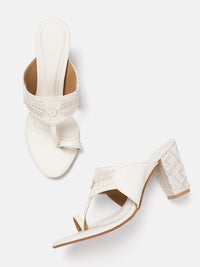 House of Pataudi Ethnic Embellished Open Toe Block Sandals