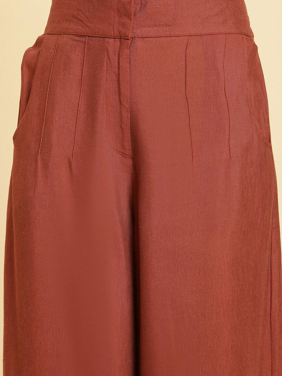 W Schiffli Sleeveless Shirt Collar Top & Palazzos