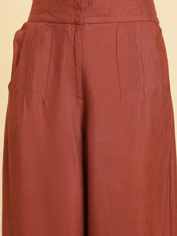 W Schiffli Sleeveless Shirt Collar Top & Palazzos