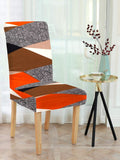 HOSTA HOMES Orange & Brown Printed Stretchable Square Seat Chair Cover