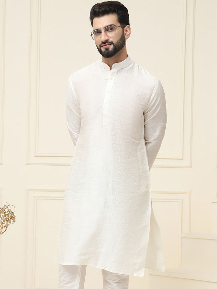 SOJANYA Lelaki Off-White Solid Kurta Lurus