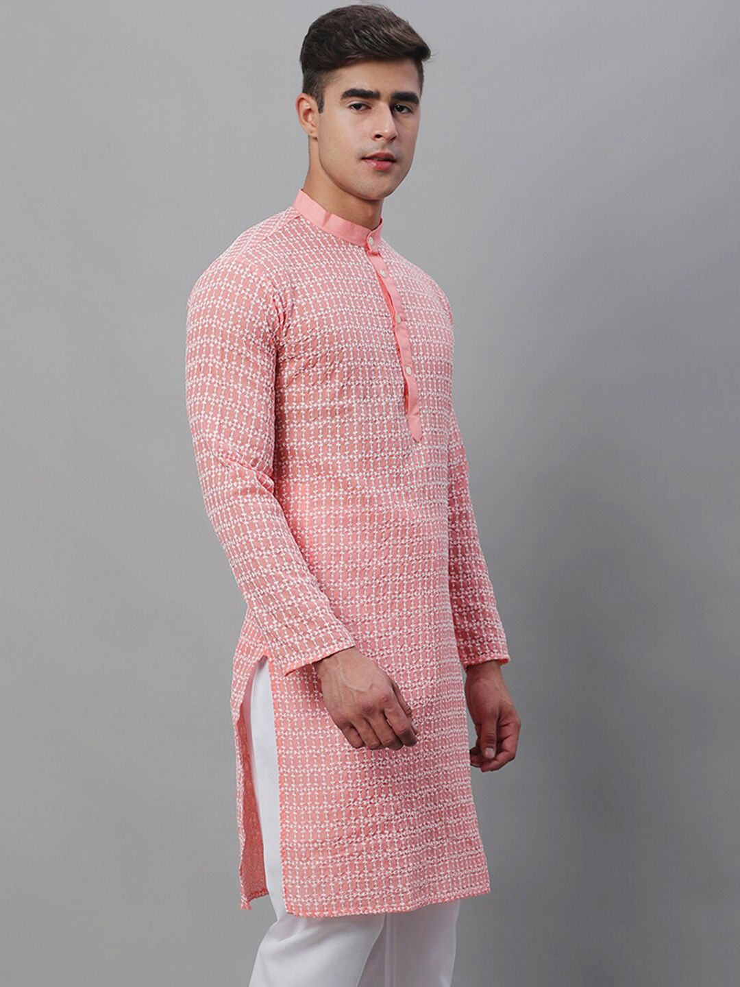 SOJANYA Kolar Mandarin Sulam Kurta Kapas Tulen