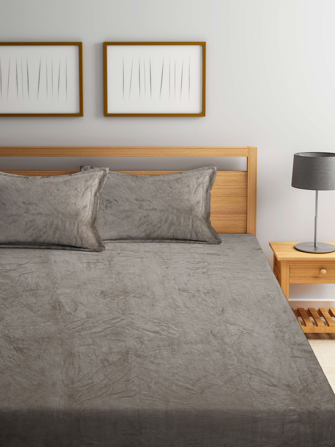 KLOTTHE Brown Fitted 300 TC Woolen King Fine Bedsheet with 2 Pillow Covers