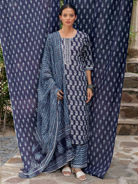 Libas Printed Regular Gotta Patti Pure Cotton Straight Kurta with Trousers & Dupatta