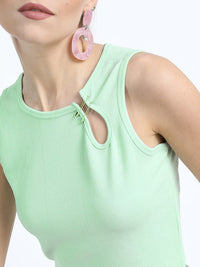 Tokyo Talkies Mint Green Paper Clip Detail Crop Tank Top
