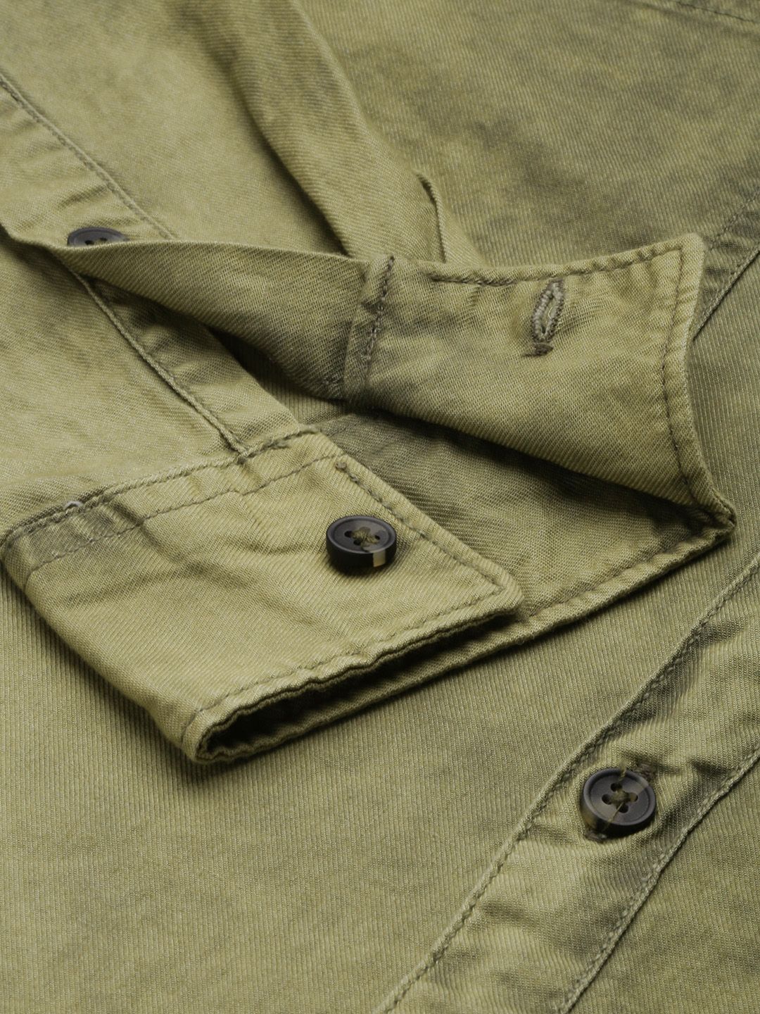 The Indian Garage Co Men Olive Green Solid Pure Cotton Casual Shirt