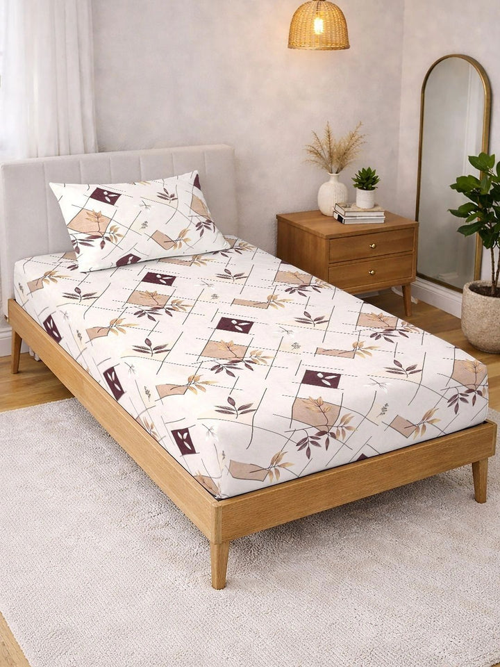 Myntra Elegant Homes Geometrik 300 TC Cadar Bujang Berwarna Krim dengan 1 Sarung Bantal
