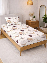 Myntra Elegant Homes Geometrik 300 TC Cadar Bujang Berwarna Krim dengan 1 Sarung Bantal