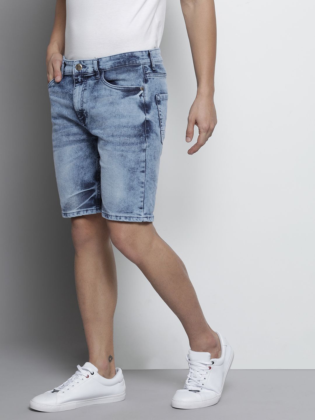 The Indian Garage Co Men Blue Slim Fit Denim Shorts