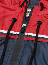 Campus Sutra Men Navy Blue & Red Colourblocked Windcheater Outdoor Biker Jacket