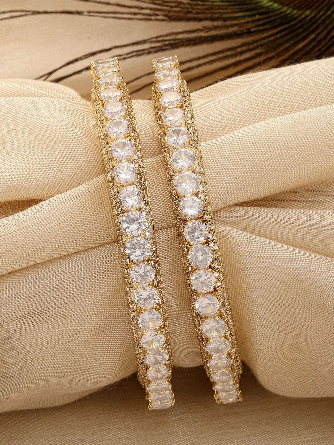 KARATCART Set Of 2 Gold-Plated AD  Bangle