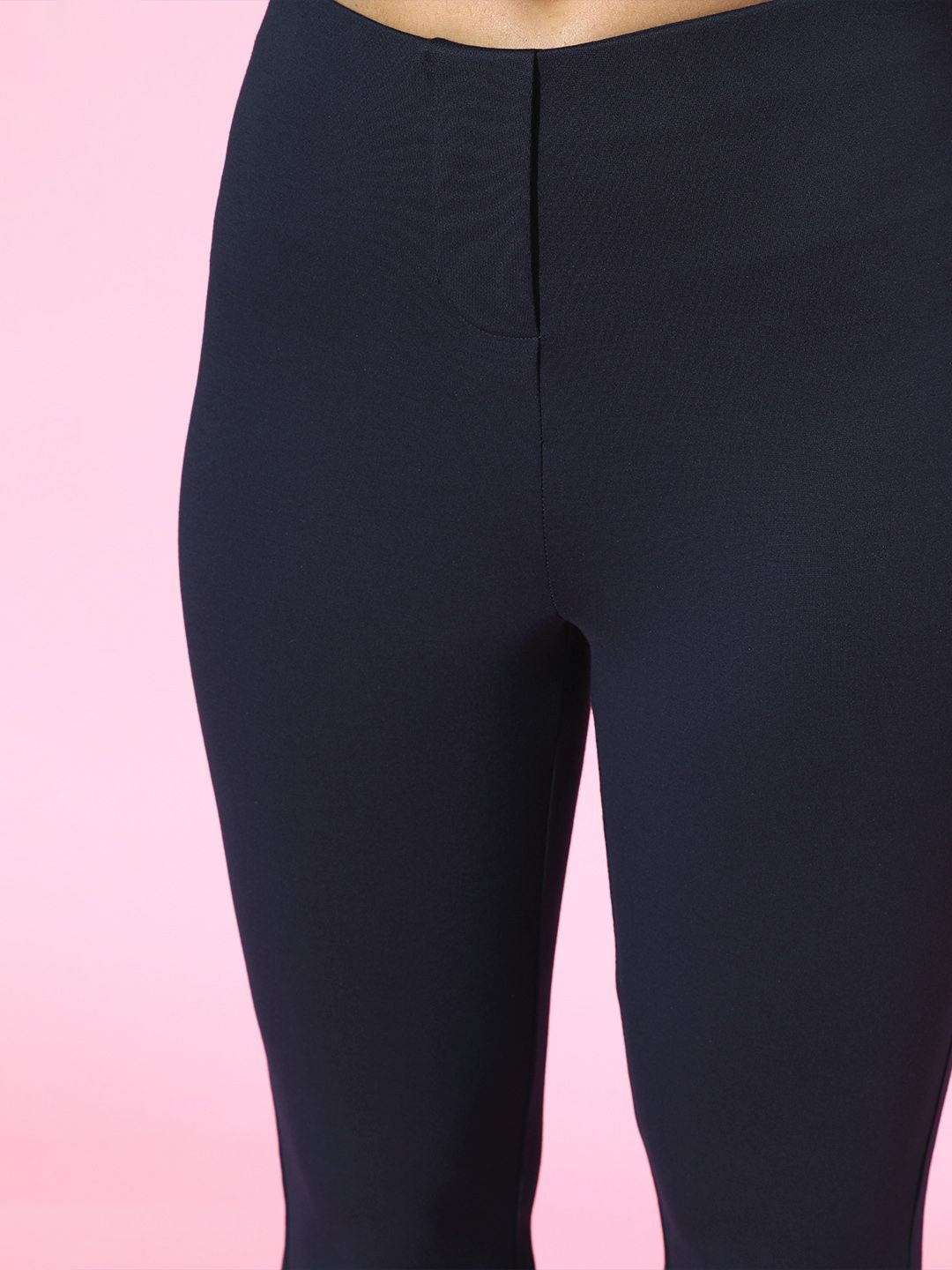 SASSAFRAS Women Navy Blue High-Rise Graduated Flare Trousers