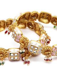 KARATCART Set Of 2 Gold-Plated Stone Studded Bangles