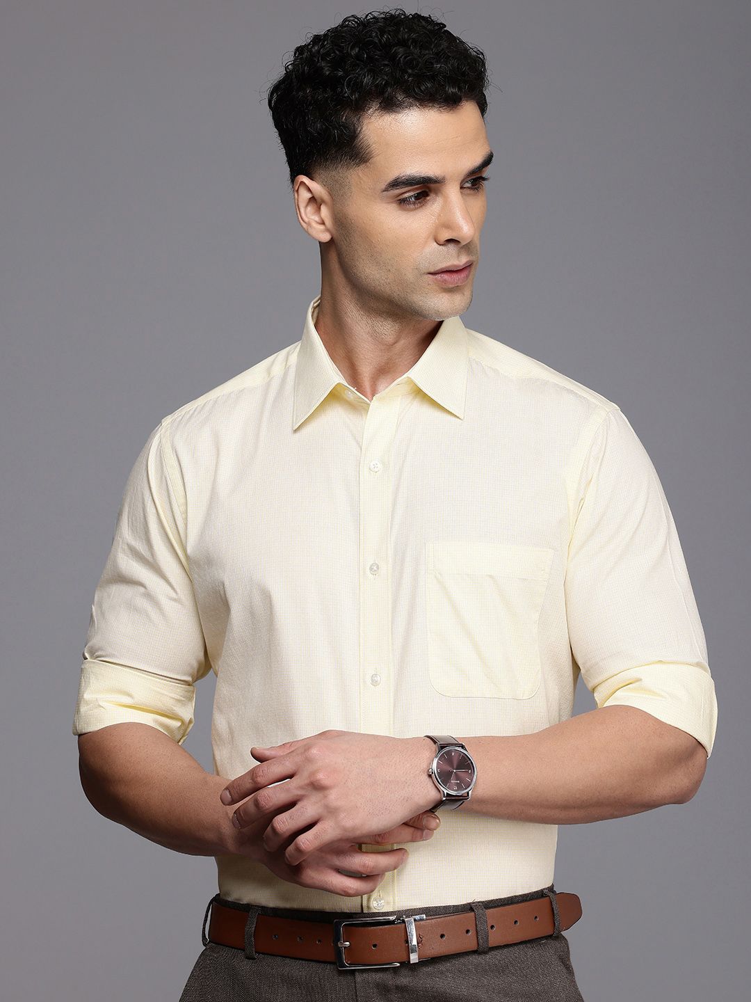 Raymond Slim Fit Opaque Checked Pure Cotton Formal Shirt