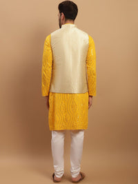 SOJANYA Embroidered Sequinned Pure Cotton Kurta with Churidar & Woven Design Nehru Jacket