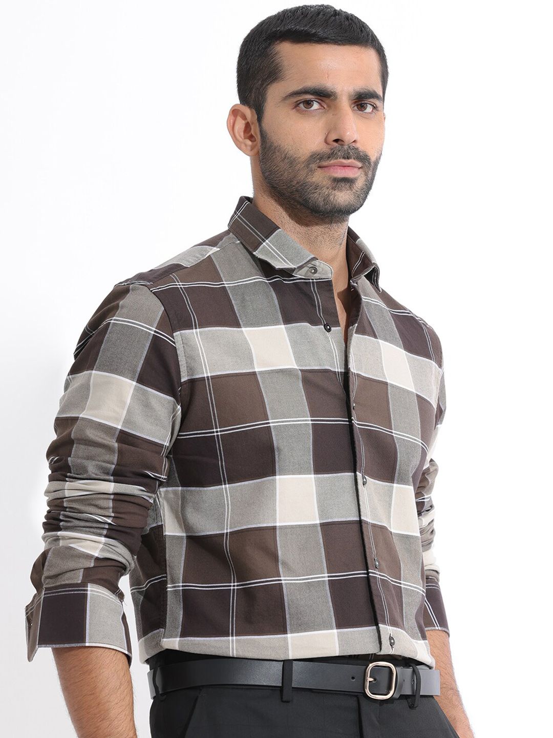 RARE RABBIT Men Newton Checked Slim Fit Classic Cotton Shirt