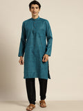 SOJANYA Lelaki Teal Blue Pure Cotton Striped Kurta