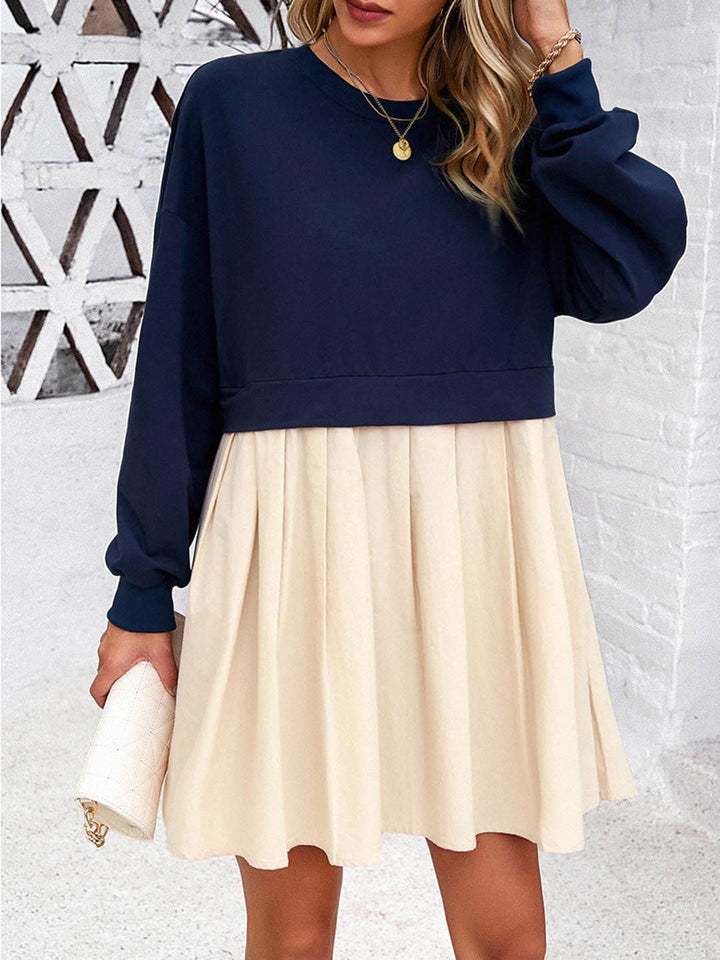 all about you Navy Blue Round Neck Flared Cotton Fit & Flare Dress