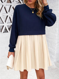all about you Navy Blue Round Neck Flared Cotton Fit & Flare Dress