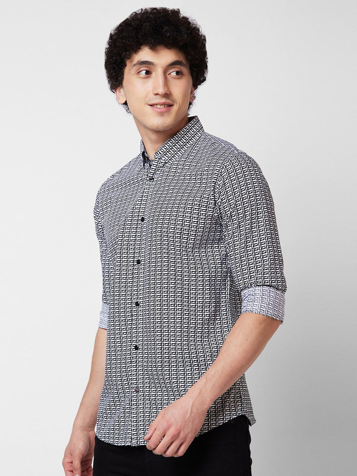 SPYKAR Geometric Printed Spread Collar Cotton Casual Shirt