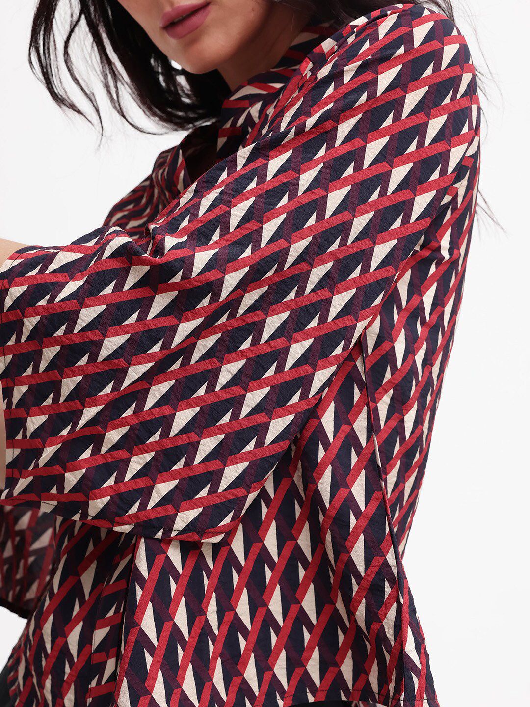 RAREISM Geometric Print Flared Sleeve Cotton Top