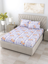 BOMBAY DYEING White & Orange Printed Pure Cotton 120 TC Queen Bedsheet Set 2.24 m X 2.54 m