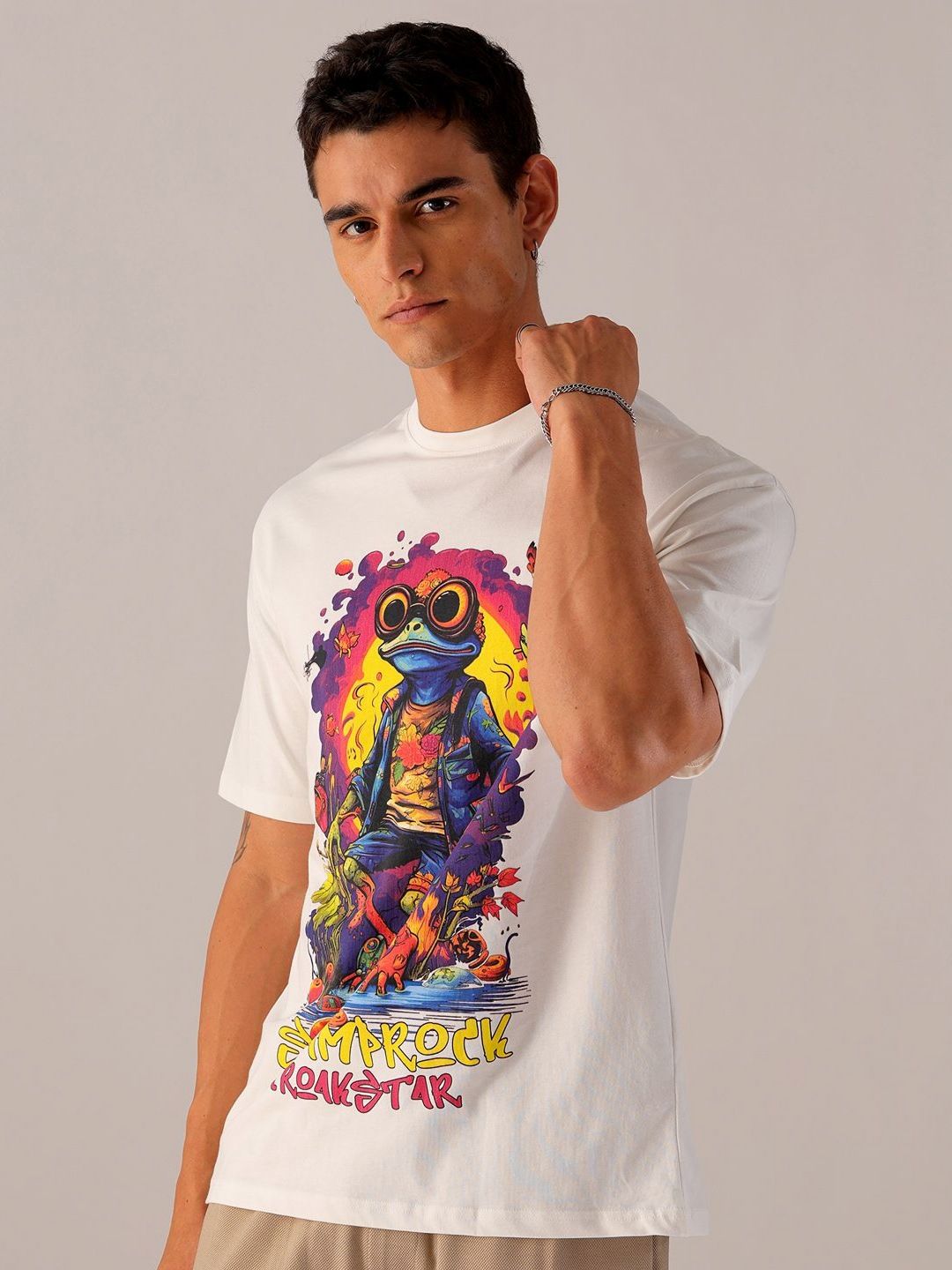 The Indian Garage Co Men Back Printed Boxy Oversized Pure Cotton T-shirt