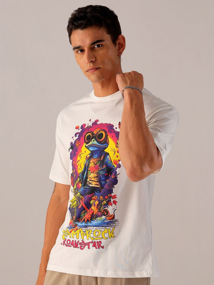 The Indian Garage Co Men Back Printed Boxy Oversized Pure Cotton T-shirt