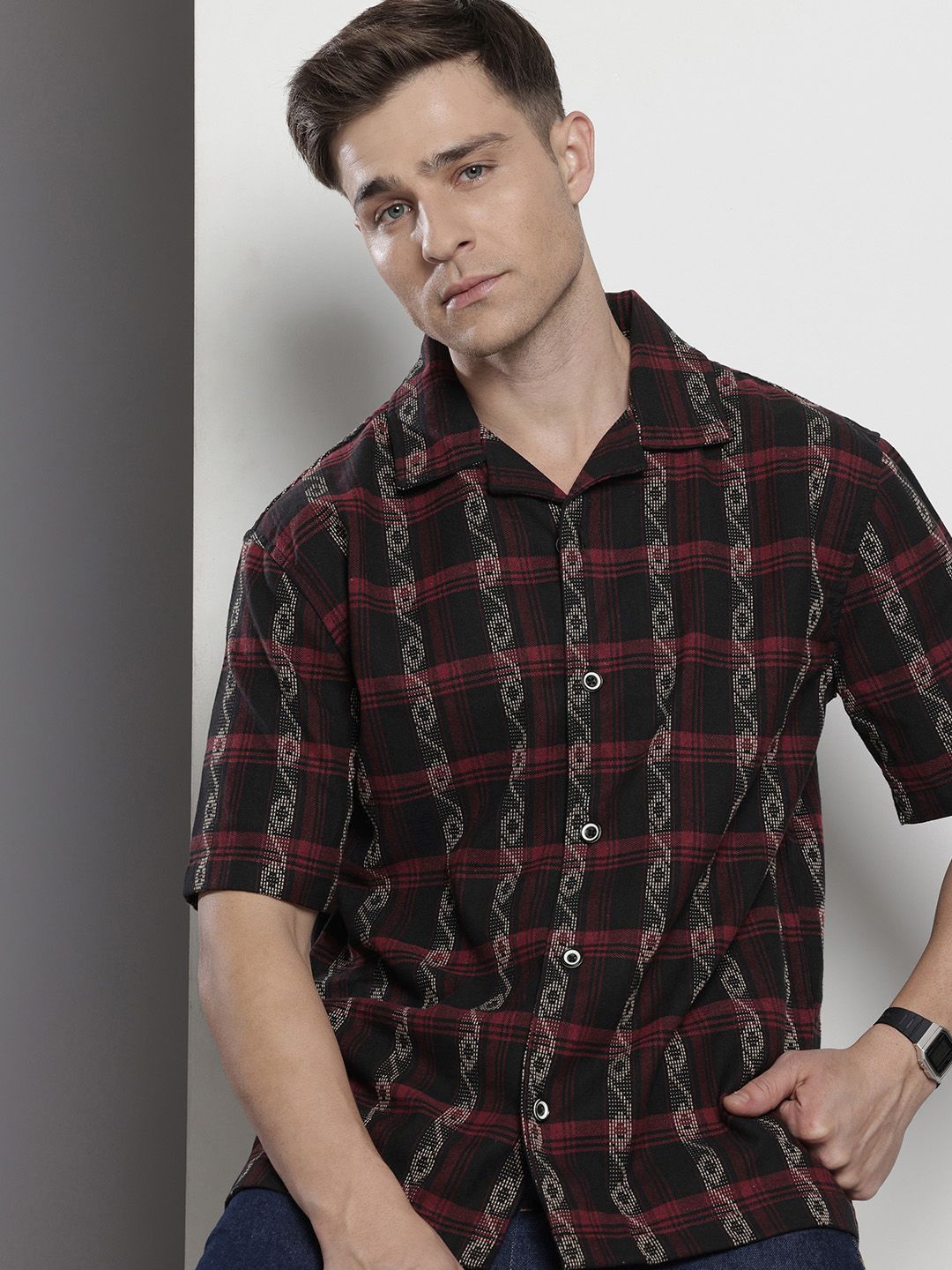 The Indian Garage Co Men Relaxed Fit Striped Resort Wear Shirt