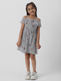 Nauti Nati Girls Floral Striped Cold-Shoulder Ruffled Fit & Flare Dress