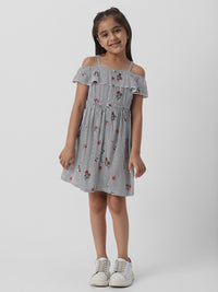 Nauti Nati Girls Floral Striped Cold-Shoulder Ruffled Fit & Flare Dress