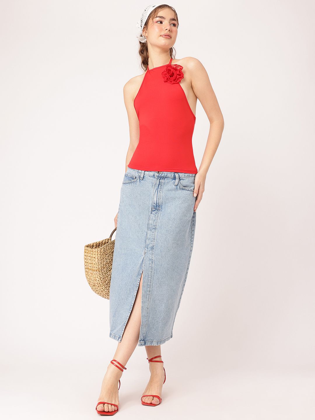 DressBerry Scarlet Statement Applique-Detail Halter Neck Top
