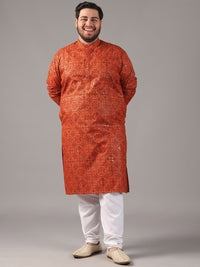 SOJANYA PLUS Plus Size Lelaki Motif Etnik Bercetak Kolar Jalur Kurta Lurus Dengan Piyama