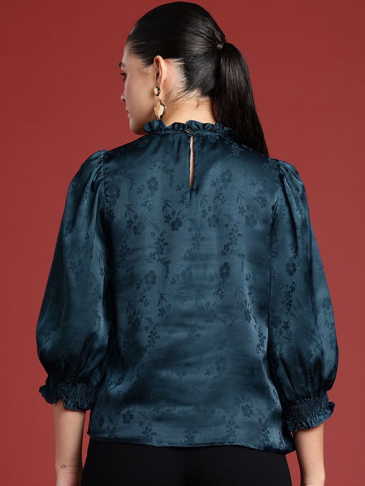 all about you Floral Self Designed High Neck Puff Sleeve Regular Top