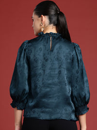 all about you Floral Self Designed High Neck Puff Sleeve Regular Top